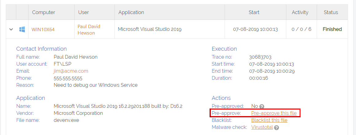 Visual studio pre-approval