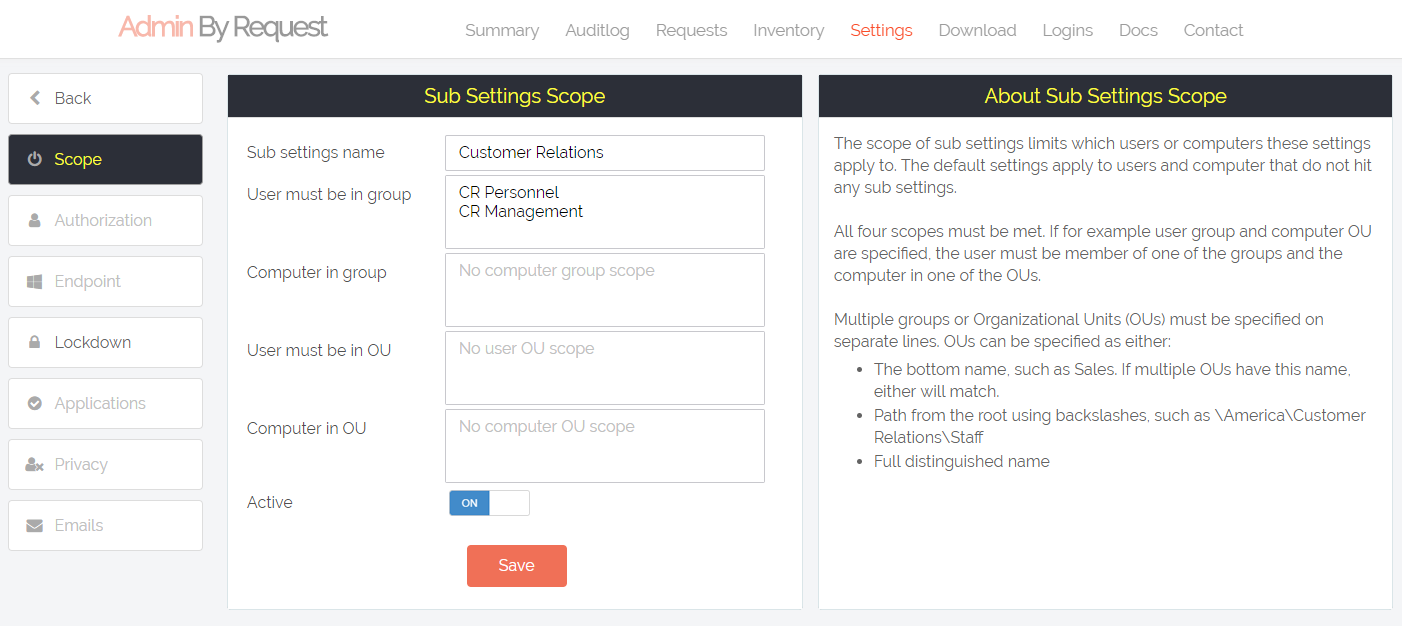 Portal subsettings