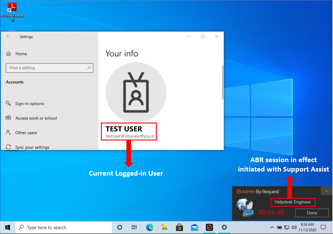 Starting a Support Assist session with Admin By Request - Support Sign in button facilitates Helpdesk engineer to sign-in to ABR client and run it seperately from the current logged-in Windows account.