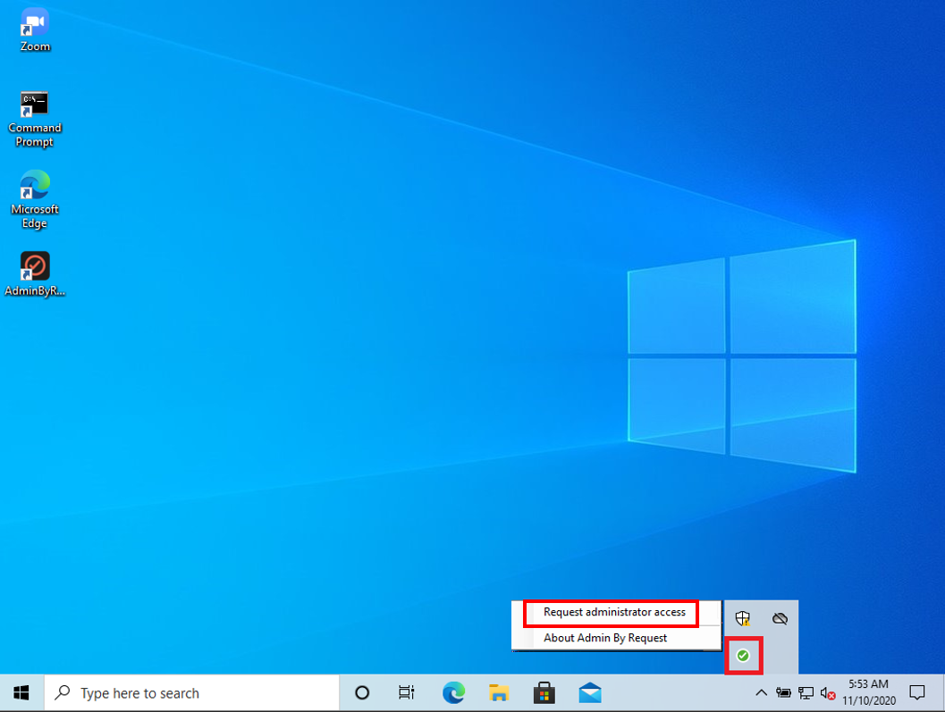 Admin By Request - Request administrator session if configured (allowed) by IT Admin, provides end-user with a sandboxed elevated session for a specified period of time as configured, thereby allowing the user to perform various elevated tasks simultaneously which otherwise required separate approvals.