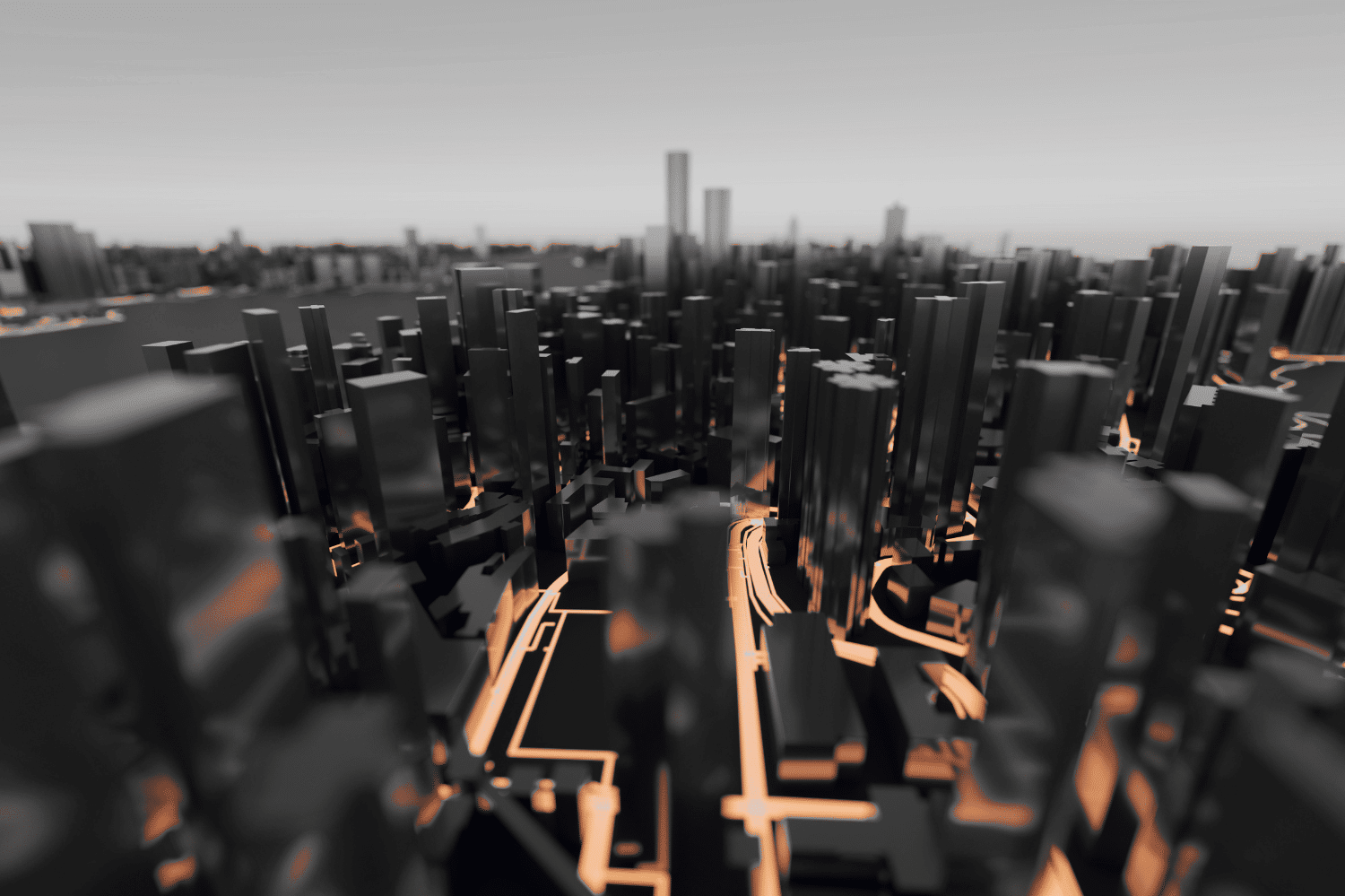 Miniature city lit with orange lights representing admin by request remote access » admin by request