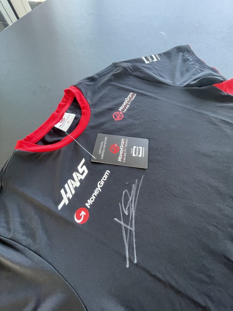 Image of a 2023 fitted official haas f1 team t-shirt, signed by kevin magnussen and given away by admin by request in a monthly draw » admin by request