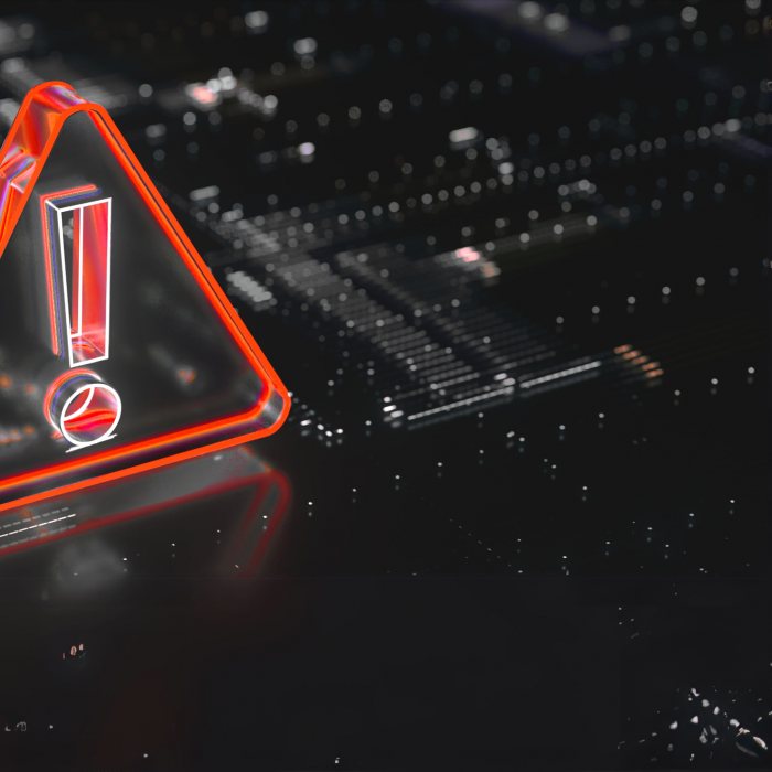 Digital image of a warning sign on a motherboard made of lights » admin by request