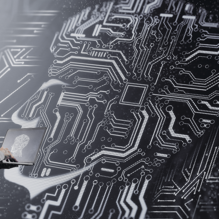 Digital image of a hacker staring at a light board » admin by request