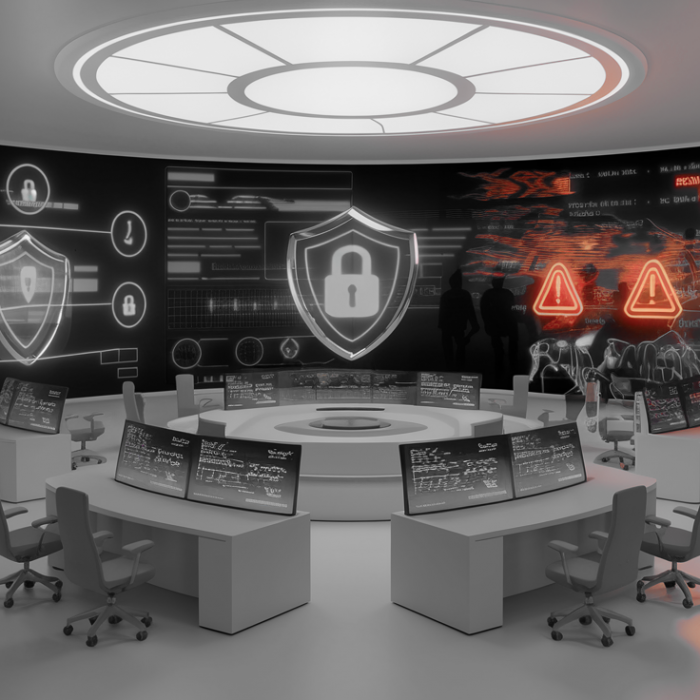 Room with desks and security holographics » admin by request