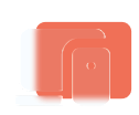 Abstract illustration of overlapping rounded squares in coral and light blue, representing layered UI cards.
