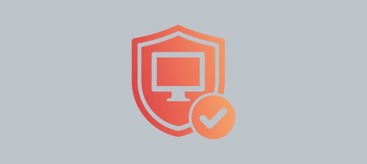 Shield emblem with a computer monitor and a checkmark badge, conveying cybersecurity protection. » admin by request » admin by request