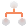 Icon of an organizational chart with three nodes connected by orange lines (top node connected to two bottom nodes).