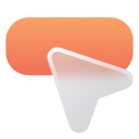 Play video icon over an orange rounded chat bubble