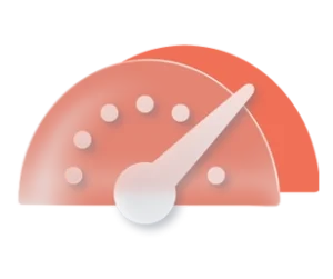 Semi-circular speedometer gauge with orange gradient and a white needle indicating high performance. » admin by request » admin by request