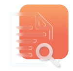 Icon of stacked documents with a magnifying glass, representing document search » admin by request » admin by request