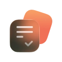 Rounded square icon with a white list and a down arrow, blue-brown gradient with an orange blob in the background—conveys a download action. » admin by request » admin by request