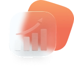 Abstract layered orange and blue shapes with a rising bar chart icon, symbolizing data analytics and growth. » admin by request » admin by request