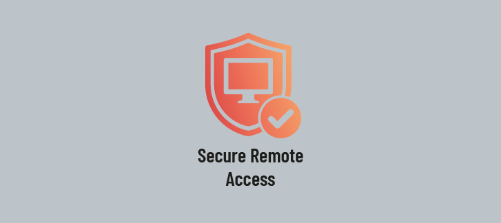 Shield logo containing a computer monitor and a circular checkmark badge, with the text 'secure remote access' below. » admin by request » admin by request