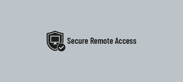 Shield and monitor icon with a checkmark, beside the text 'secure remote access'. » admin by request » admin by request