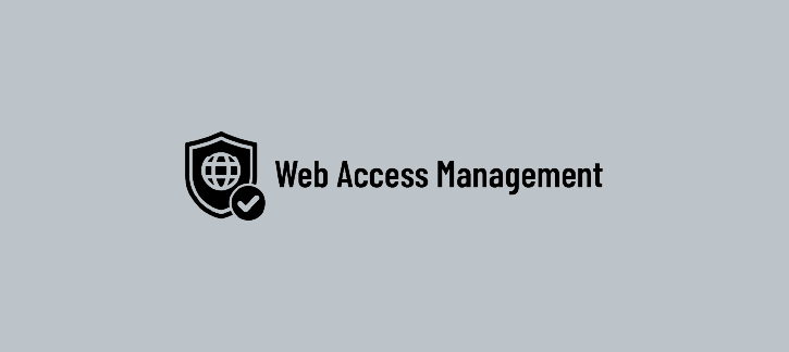 Logo for web access management featuring a shield with a globe and a check mark beside the text 'web access management' » admin by request » admin by request