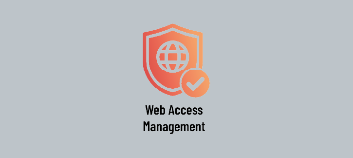 Badge icon: shield with globe and a check mark, labeled web access management on a gray background. » admin by request » admin by request