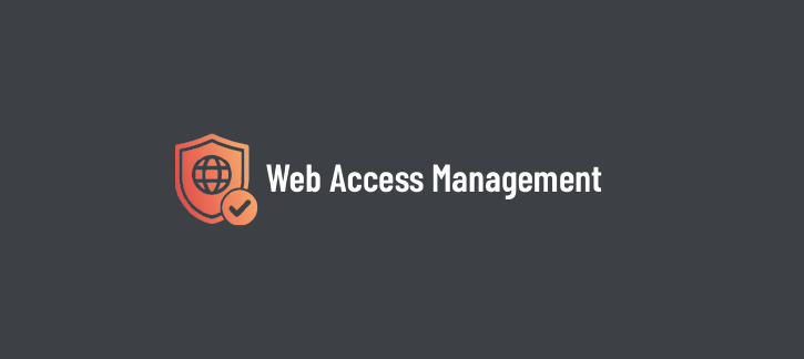 Web access management logo: an orange shield with a globe and a checkmark on a dark gray background » admin by request » admin by request
