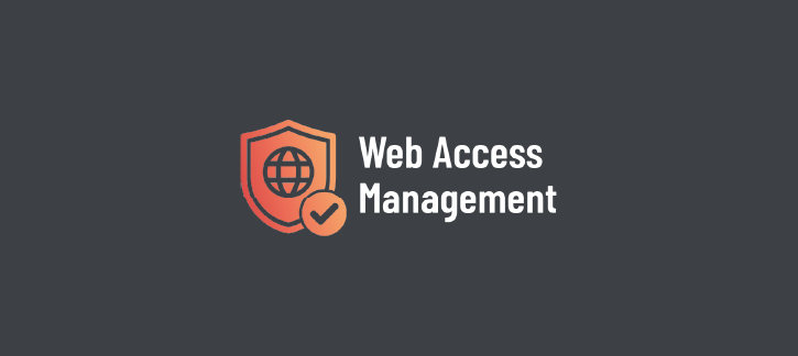 Web access management logo: shield with globe and checkmark, text to the right. » admin by request » admin by request