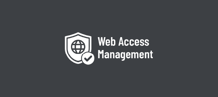 Web access management logo: shield with globe and checkmark on a dark background. » admin by request » admin by request