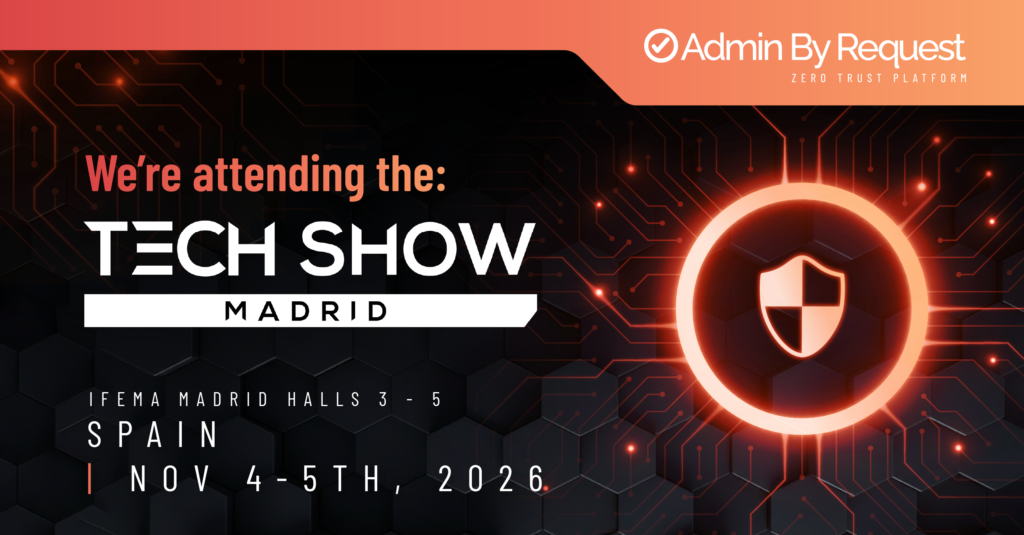 Promotional banner announcing attendance at tech show madrid 2026, with dates november 4–5, 2026 and the admin by request logo at top right. » admin by request » admin by request