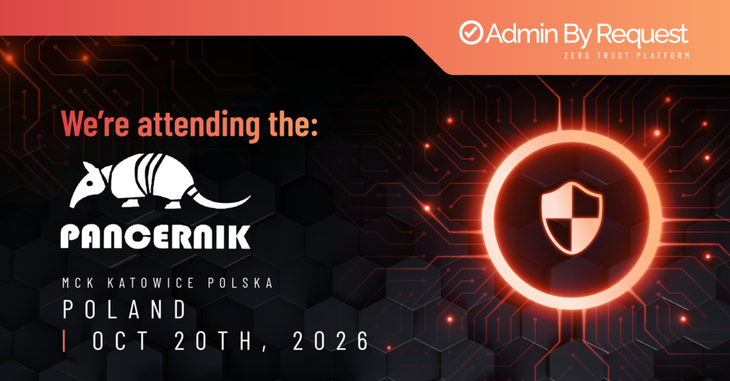 Event banner announcing attendance: mck katowice, poland, oct 20, 2016, for admin by request with circuit‑style background and 'we're attending the:' text. » admin by request » admin by request