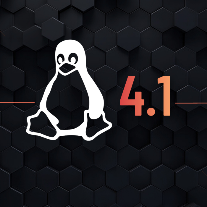 Linux penguin logo beside the orange '4. 1' on a dark hexagon tech background with circuit accents (banner image) » admin by request