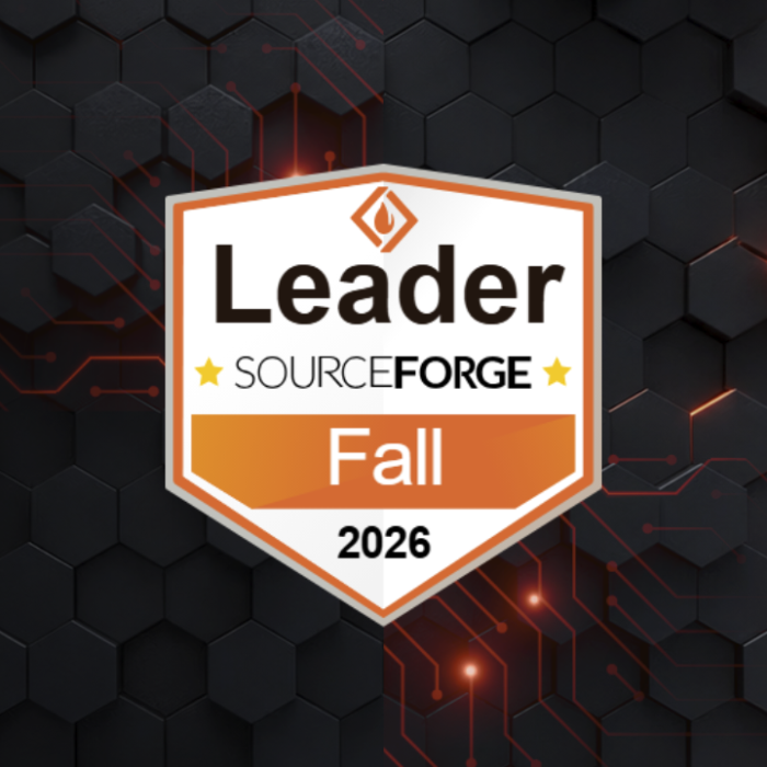 Sourceforge leader fall 2026 badge centered on a dark hexagon background with orange accents. » admin by request