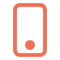 Illustration of a coral smartphone with a rounded screen and a circular home button at the bottom.