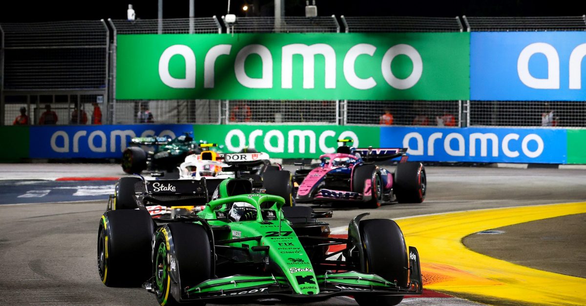 SINGAPORE, SINGAPORE - OCTOBER 05: Nico Hulkenberg of Germany driving the (27) Kick Sauber C45 Ferrari on track prior to the F1 Grand Prix of Singapore at Marina Bay Street Circuit on October 05, 2025 in Singapore, Singapore. (Photo by Zak Mauger/LAT Images)