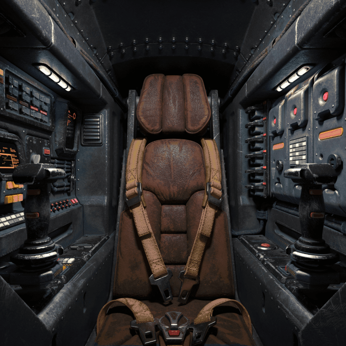 Digital artwork of a cockpit in a spacecraft. » admin by request