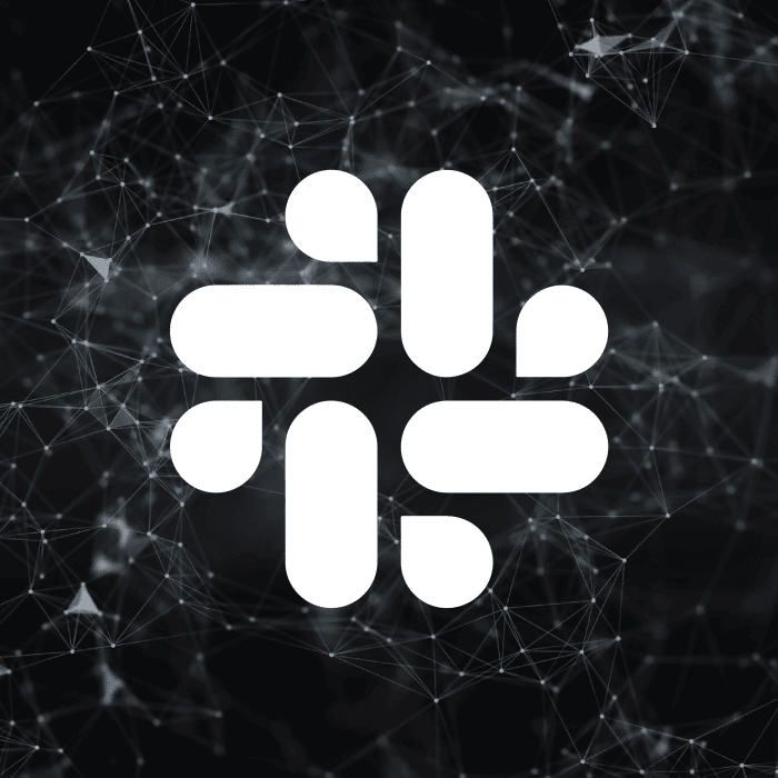 Slack logo on a dark digital background of white networks. » admin by request