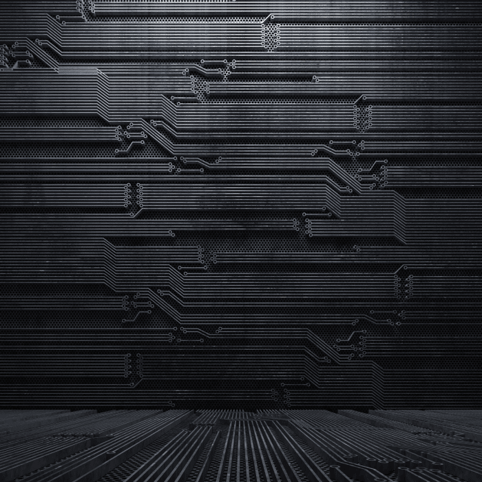 Black and white digital artwork of an electric circuit board. » admin by request