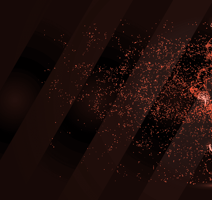 Orange digital particles on a black background forming a person marching with a drum. » admin by request