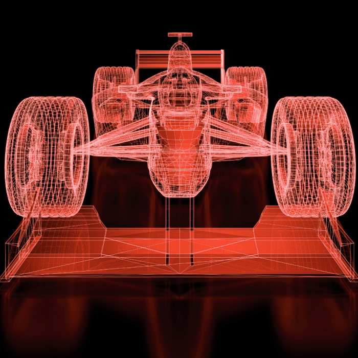 Orange digital f1 car with a black background. » admin by request