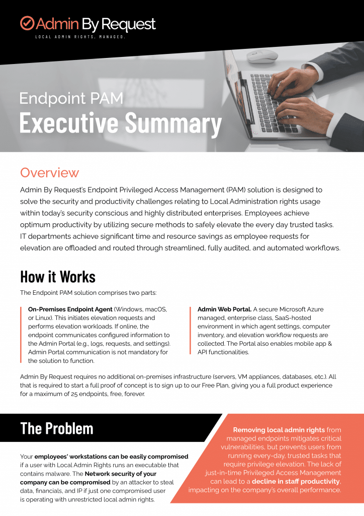 Abr endpoint pam executive summary page 1 » admin by request » admin by request