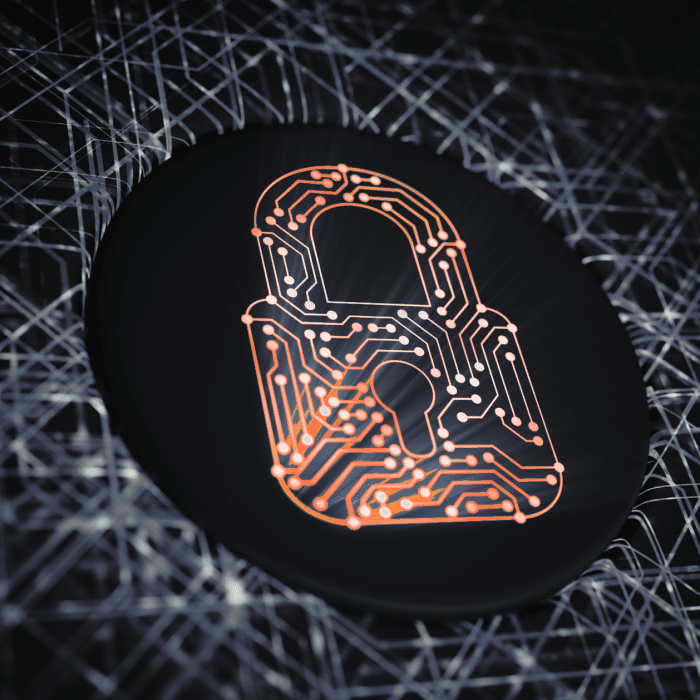 Digital image of a secure padlock cutout with orange light shining through it. » admin by request
