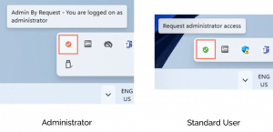 Picture1 » admin by request Admin by request tray tool icon showing logged in as admin vs. Logged in a s regular user