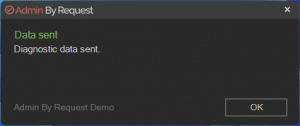 Picture11 » admin by request Admin by request popup showing diagnostics have been sent from the about window