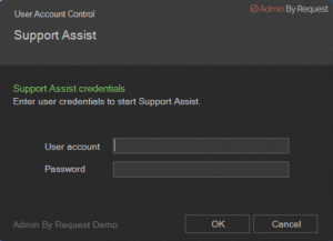 Admin by request popup asking for user credentials to instigate the support assist feature » admin by request