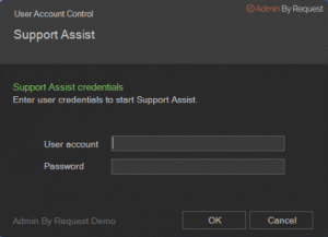 Picture13 » admin by request Admin by request popup asking for user credentials to instigate the support assist feature
