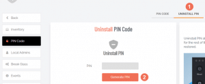 Admin by request admin portal showing the uninstall pin code screen » admin by request