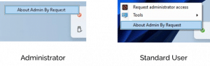 Picture2 » admin by request Admin by request tray tools menu comparison - logged in as admin vs. Logged in as regular user