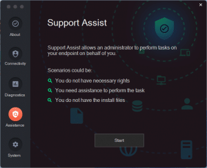 The support assist screen in the admin by request about window » admin by request