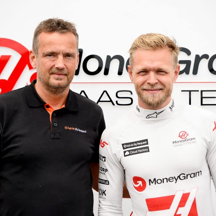 Admin by request sponsored driver, kevin magnussen, pictured with admin by request ceo lars sneftrup pedersen » admin by request