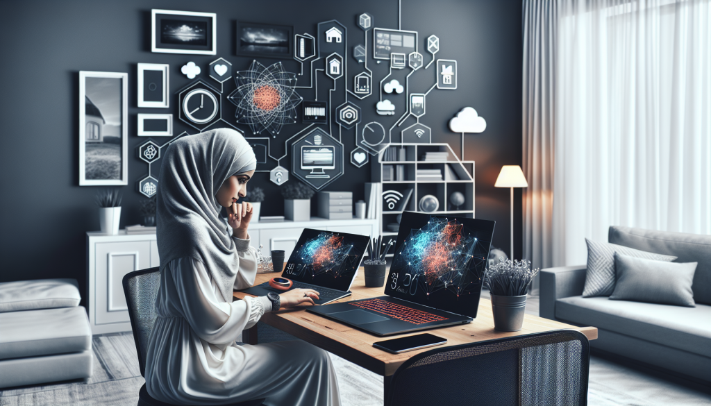 Magai-241108191159 » admin by request A woman working remotely in a cozy, modern home office setting, interacting with multiple laptop devices