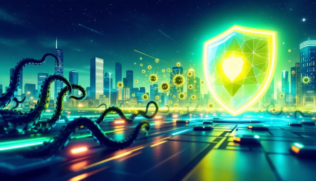Antivirus 1 » admin by request An illustration depicting antivirus endpoint protection in action.