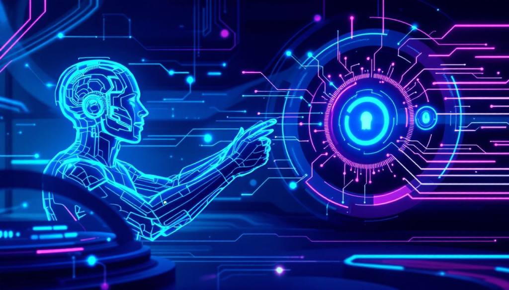 Iam 3 » admin by request Robot touching a hologram of access and identity management tools