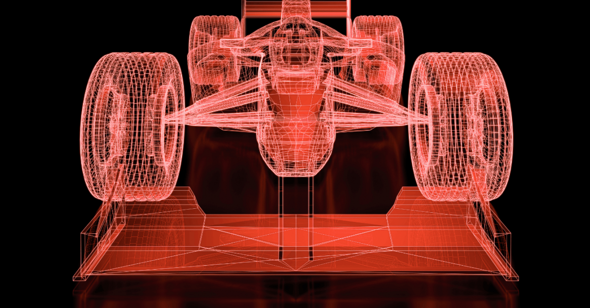 Orange digital F1 car with a black background.