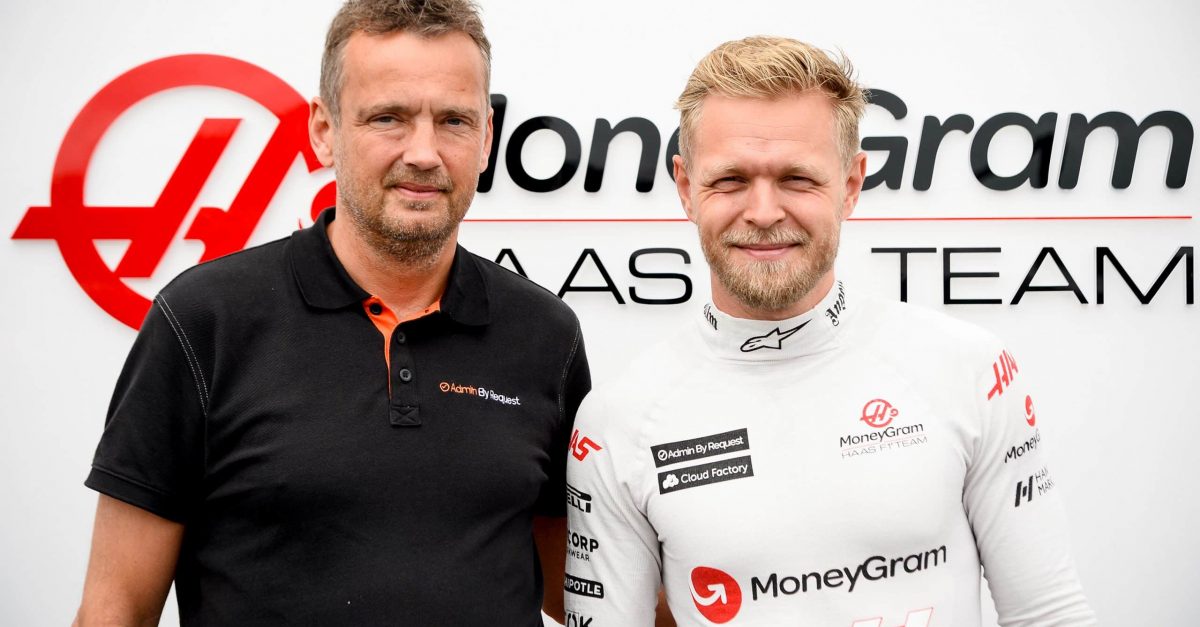 Admin By Request sponsored driver, Kevin Magnussen, pictured with Admin By Request CEO Lars Sneftrup Pedersen